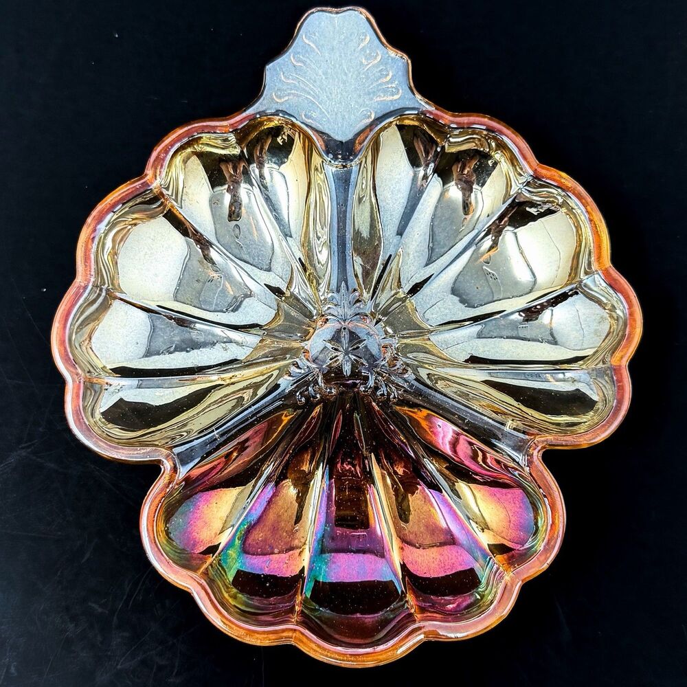 Vintage Jeannette Marigold Carnival Glass Clover Candy Trinket Dish - Picture 2 of 8